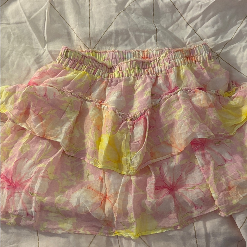 LoveShackFancy Pink Silk-Blend mini linen skirt